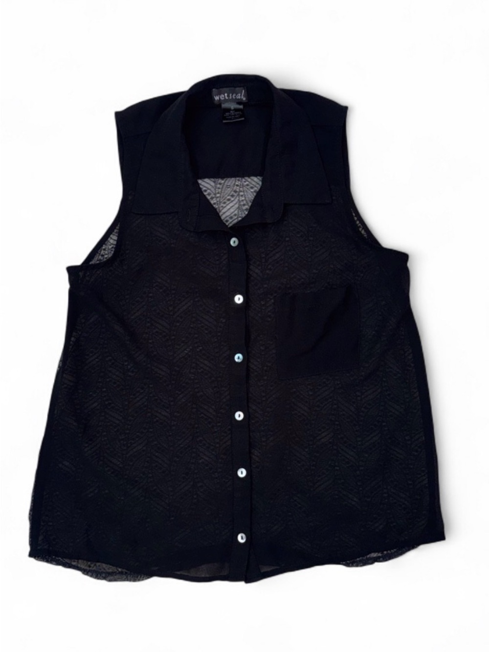 Women’s Wet Seal Black Sheer Sleeveless Button-Down Top